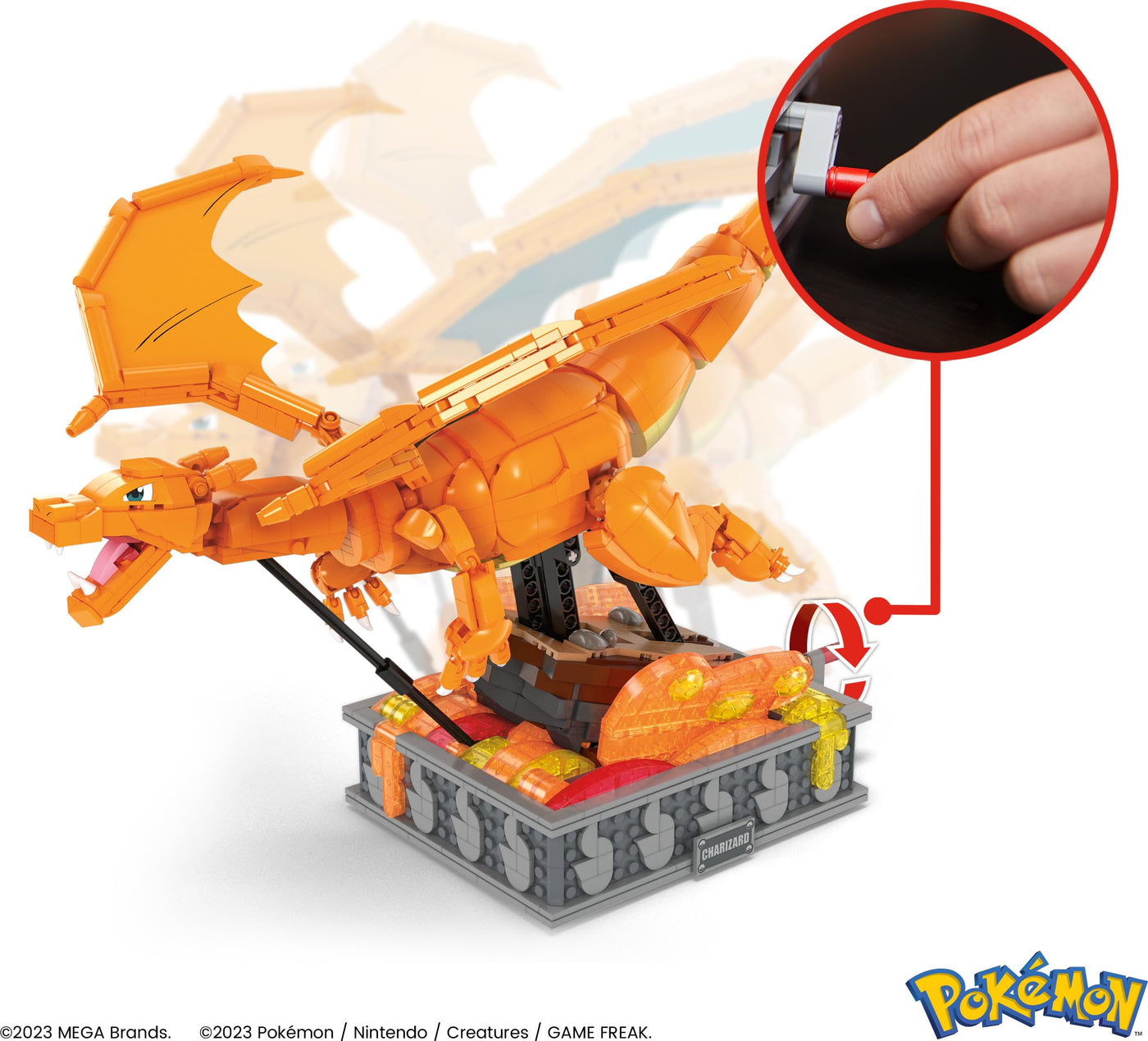 Mega Pokémon Glurak Actionfigur, 1664 Teile, zusammenbaubares, bewegliches Figur, Bauspielzeug, ca. 28 cm groß, ab 12 Jahre Sammelfigut, HMW05