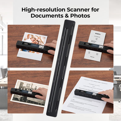 [Handscanner ] Auflösung s/w und Farbe MUNBYN Dokumentenscanner/Scanner Mobil / 900DPI Wireless Tragbarer A4 Scanner mit Karte JPG und PDF Format -16G Micro SD- Schwarz