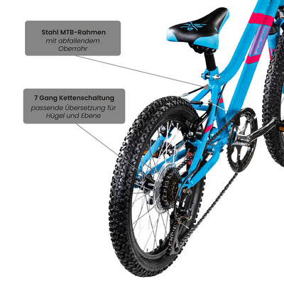 Galano GA20 Kinder Fahrrad ab 115-130cm oder 5 Jahre 7 Gang Mountainbike 18 Zoll für Mädchen oder Jungen Kinderfahrrad Hardtail MTB vorne gefedert, leicht (22 cm, blau)
