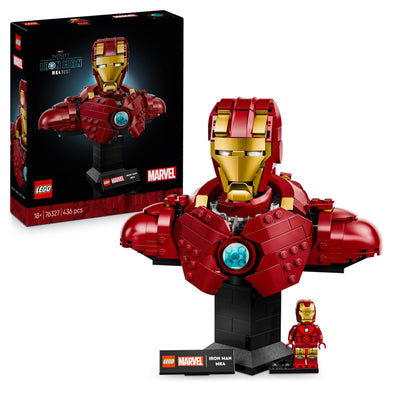 LEGO ǀ Marvel Iron Man MK4 Büste - Bauset für Erwachsene zum Ausstellen inkl. Tony Stark Minifigur, mit einziehbaren Kanonen und einem drehbaren Kopf - Sammlerstück & Geschenkidee für Fans - 76327