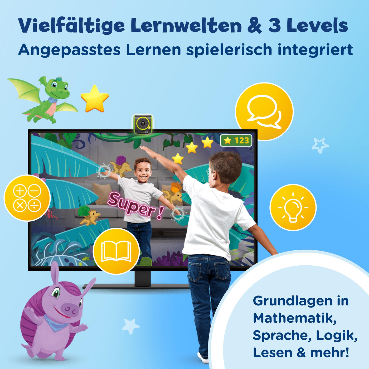 VTech LeapMOVE Lernkonsole Kinder I Interaktive Spielkonsole für Fernseher I Lernspiele ab 4 Jahre I Bewegungsspiele Tanzen & Fitness I ABC Lernen I Buchstaben SpieIe I Vorschule, Einschulung Geschenk