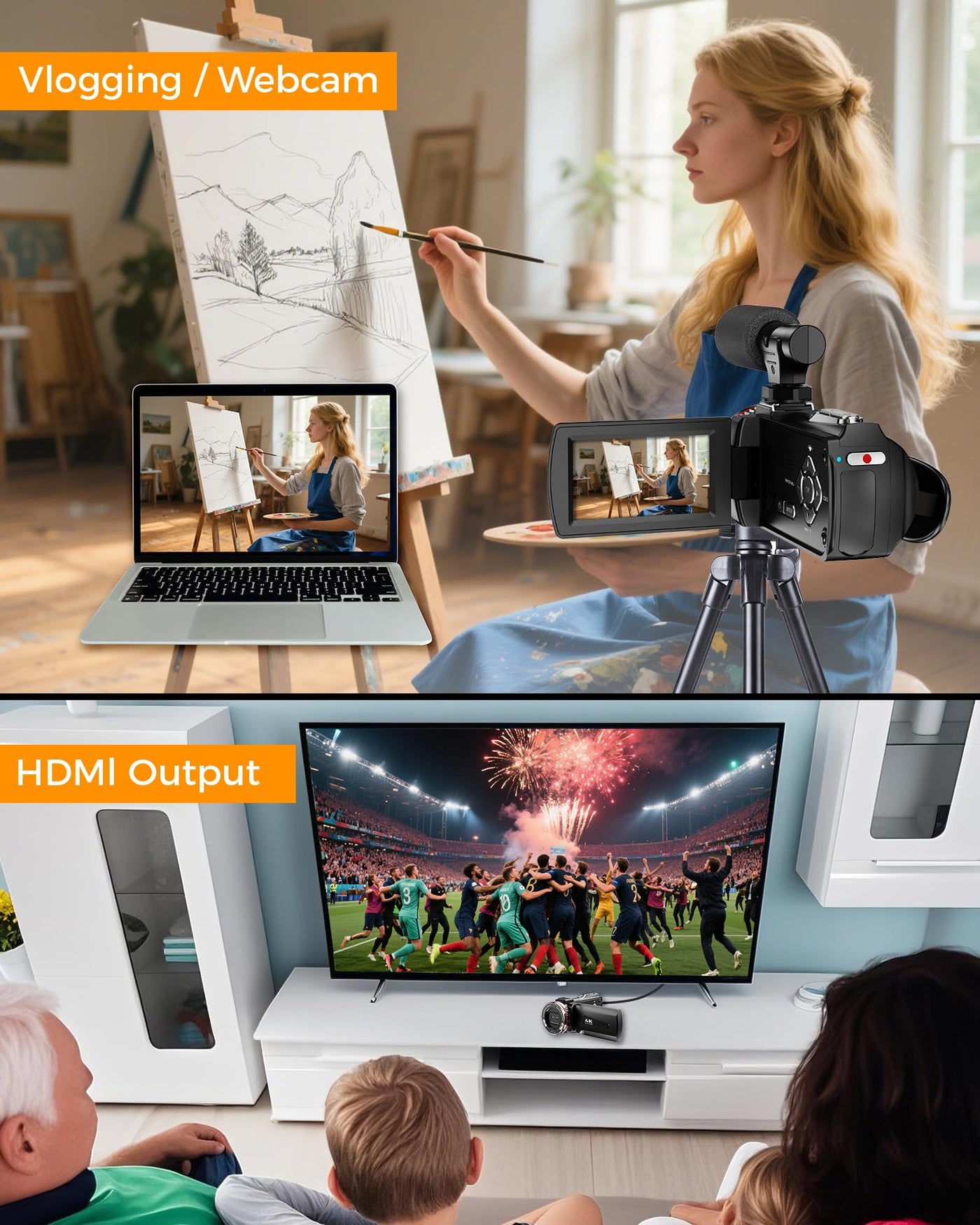 Videokamera 4K 60FPS Camcorder, 48MP 21X Digitalzoom Vlogging Kamera für YouTube, 3.0'' 270°Drehbarer Screen Vlog Camera, Video Kamera mit Externem Mikrofon, Fernbedienung, 64 GB Karte, 2 Batterien