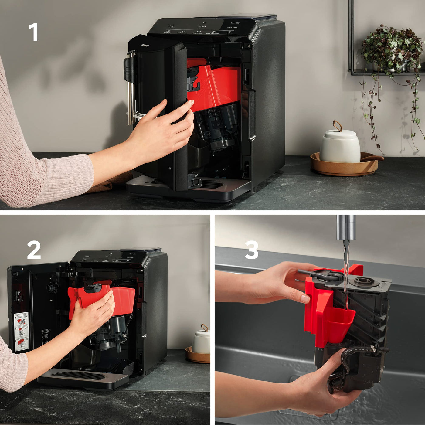 Siemens Kaffeevollautomat EQ300 TF301E19, für viele Kaffeespezialitäten, Milchaufschäumer, Keramikmahlwerk, OneTouch-Funktion, 1300 W, piano black