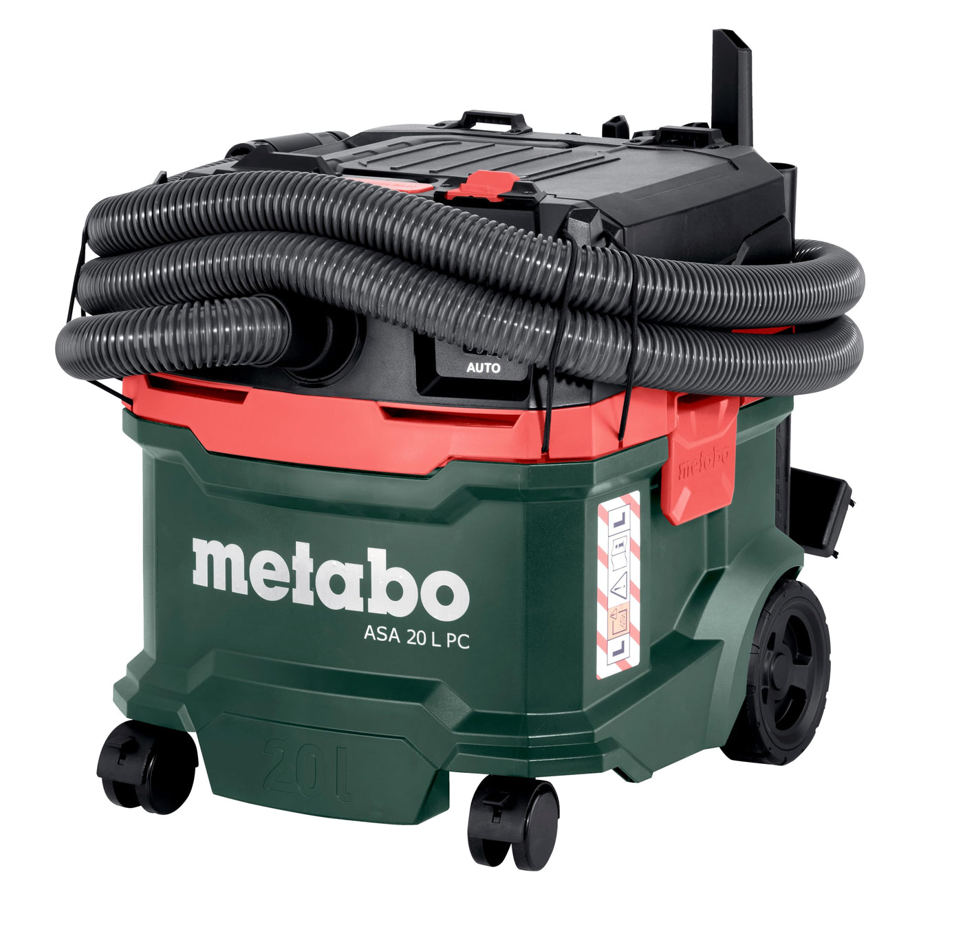 metabo Allessauger ASA 20 L PC -1200 W, 20 l Behälter, Staubklasse L - Nass-/Trockensauger mit integrierte Filterabreinigung, Gerätesteckdose, Antistatik, Mobil - 5,5 m Kabellänge