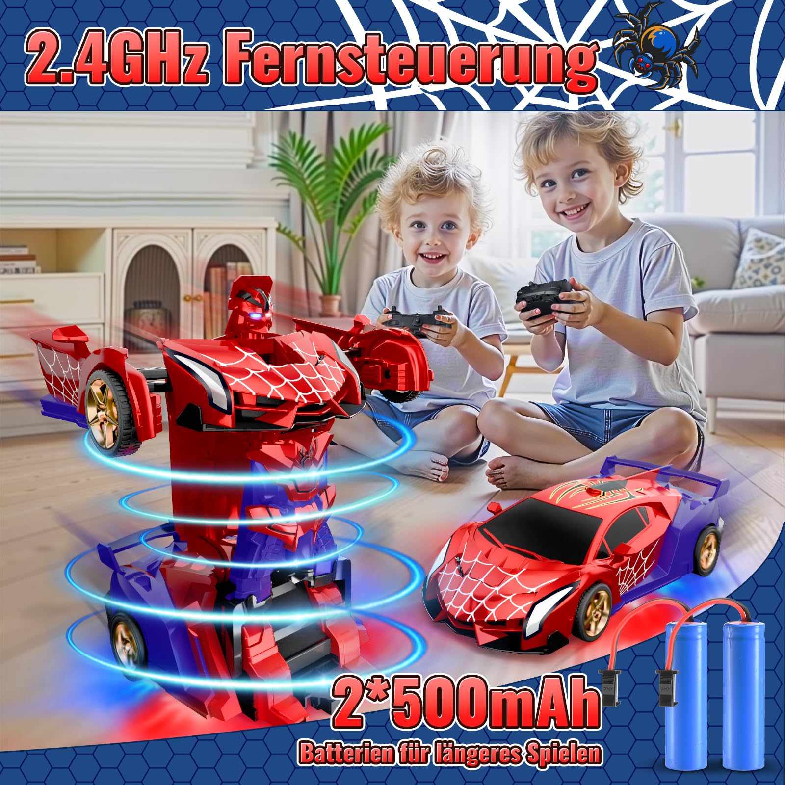 spielzeug ferngesteuertes auto Ferngesteuertes Auto Transform mit LED-Augen & Unterbodenlicht, 2,4GHz