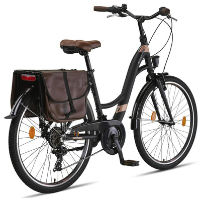 Licorne Bike Stella Plus Premium City Bike in 26 Zoll Aluminium Fahrrad für Mädchen, Jungen, Herren und Damen - 21 Gang-Schaltung - Hollandfahrrad (26 Zoll, Schwarz)