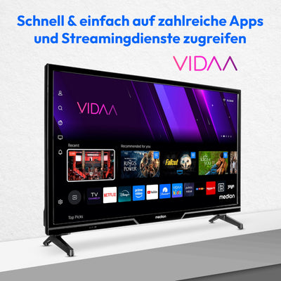 MEDION 59,8 cm (24 Zoll) HD Fernseher (Smart-TV, HDR, VIDAA Store, Netflix, Prime Video, Disney+, DAZN, Paramount+, HbbTV, PVR, Bluetooth, MD 824101)