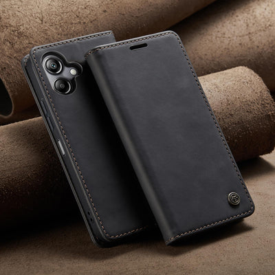 owlhold Hülle Samsung Galaxy A06 klapphülle Samsung A06 Premium Lederhülle Weiches Vintage-Nubukleder Faltbare Ständer Schutzhülle Kartenfach Standfunktion Handyhülle Samsung Galaxy A06 5G - Schwarz