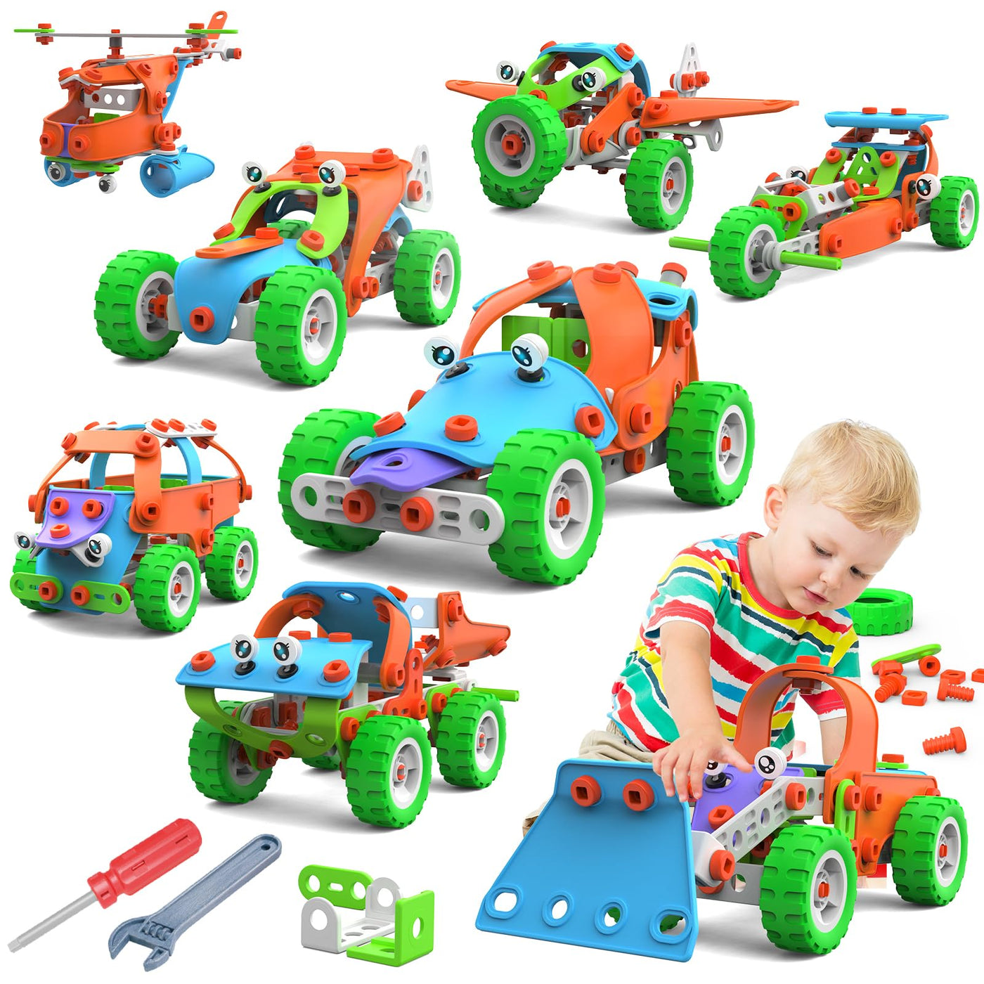 Konstruktionsspielzeug Set mit Werkzeugen,STEM Bauspielzeug für Kinder 4-8 Jahr,Bausteine Bauset für Jungen,Lernspiele Kreative Kinderspiele Kinderspielzeug Geschenk für 4 5 6 7 8 9 Jahre（10 Modelles）