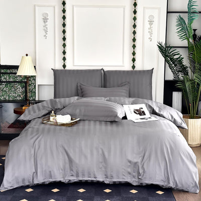 Amolavet Hotel Bettwäsche 135x200 Baumwolle Grau 2teilig Set Bettwäsche 135x200 Mako Satin Baumwolle Damast Streifen Grau mit Reißverschluss für Ganzjährig
