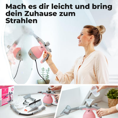 Neighbour's Friend® Handdampfreiniger in Rosa – Leistungsstarkes Dampfreiniger Handgerät I Dampfente mit 350ml Tank, Dampfregulierung & Aufsätzen für Haushalt, Fenster, Polstermöbel & mehr
