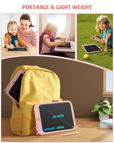 10-Zoll-LCD-Schreibblock, elektronisches digitales Schreiben und Farbbildschirm-Graffiti-Brett, Geschenke für Kinder und Erwachsene 3, 4, 5, 6, 7, 8 (Rosa)