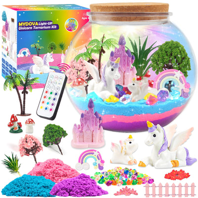 Einhorn Geschenke für Mädchen, DIY Einhorn Terrarium Bastelset mit Timing Fernbedienung und farbigen Lichtern, Nachtlicht Basteln, Wissenschaft Kit, Spielzeug für Mädchen ab 6, 7, 8+ Jahren