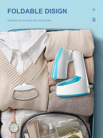 Reemix Tragbarer Dampfglätter, 1200W Kompakt und Faltbar Dampfglätter, 20g/min Dampf, 20S schnelles Aufheizen,Kein Bügelbrett erforderlich, Für Familie, Büro und Reisen, 220V (Blau)