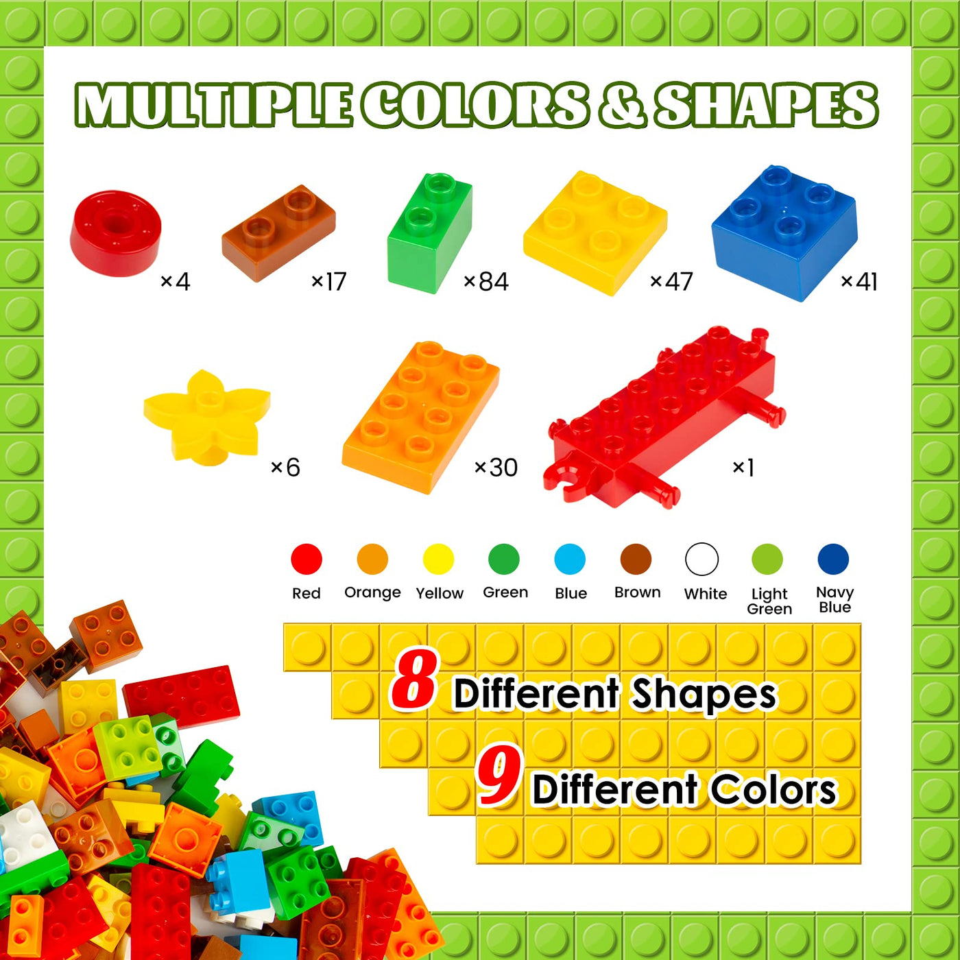 Hiume Groß Bausteine, 240 Stück Steinebox , Kompatibel mit duplo Steinen und Allen Großen Marken, STEM Spielzeug ab 2 3 4 5 Jahre, Kreatives Lernspielzeug für Jungen und Mädchen