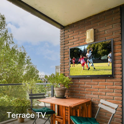 SYLVOX 32 Zoll Outdoor TV, IP55 wasserdichte Smart Google TV mit 1500 Nits Helligkeit, 1080P FHD, Wetterfester Outdoor Fernseher für Garten, Terrasse, Balkon (Pool SE 2025)