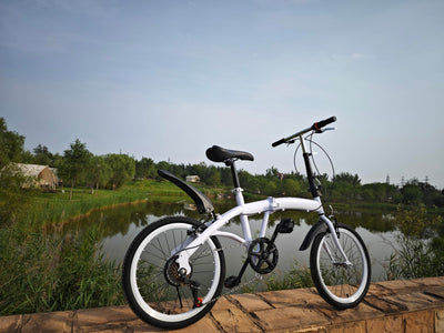 OUKANING Weiß 20 Zoll Faltrad Klapprad Erwachsene Klappfahrrad 7 Gang Fahrrad Doppel V Bremse Schnellfaltsystem