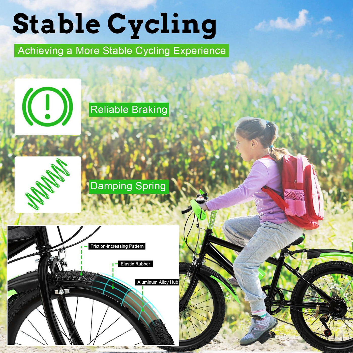 20 Zoll Mädchen 6,8,10 Jahre Mountainbike Kinder Jungen-Fahrrad 24 Zoll 7 Gang-Schaltung Mit Schutzblech Guide Premium Bergsteiger Fahrrad Jugendfahrrad (grün)