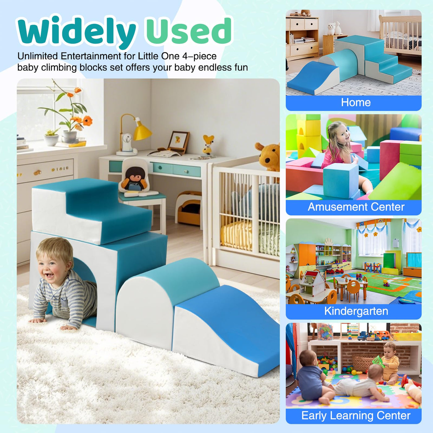 SweHouse Schaumstoff Bausteine Kinder Klettern: 4 PU-Leder Indoor Softbausteine Spielbausteine - Weiche Bausteine Baby Montessori Kletterspielzeug mit Ellipsenbogen(Modern)