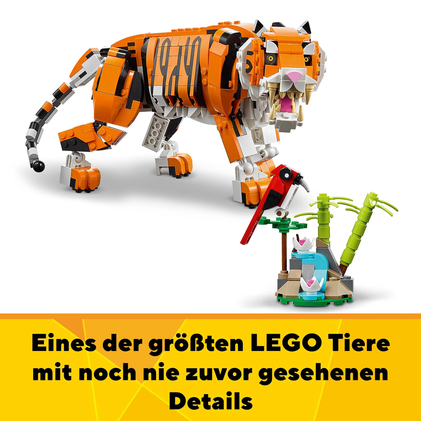LEGO 31129 Creator Majestätischer Tiger, Panda oder Fisch, 3-in-1 Tierfiguren-Set, Spielzeug für Kinder, Jungen und Mädchen, Konstruktionsspielzeug mit Tieren