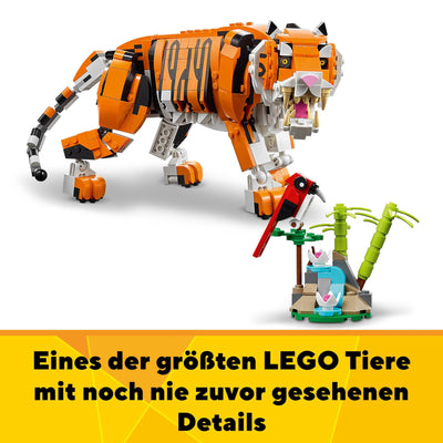 LEGO 31129 Creator Majestätischer Tiger, Panda oder Fisch, 3-in-1 Tierfiguren-Set, Spielzeug für Kinder, Jungen und Mädchen, Konstruktionsspielzeug mit Tieren