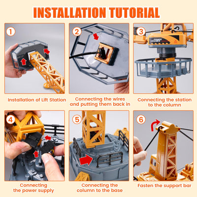 JONRRYIN Ferngesteuerte Turmkran, 12 Kanäle 2,4 Hz RC Turmdrehkran, 680 Grad Rotation Ferngesteuerte Tower Crane mit Lichter Geräusche und Verkehrsschilder Set für Kinder