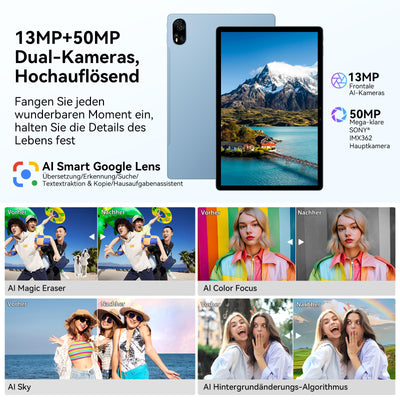 Blackview Tablet Android 15 MEGA8 13 Zoll Tablet mit 36GB RAM+256GB ROM(2TB TF), 50MP+13MP Dual Camera, Dual 4G LTE+5G WiFi 2K FHD Großes Display WideVine L1 Octa Core T620,11000 mAh Akku GPS/Face ID
