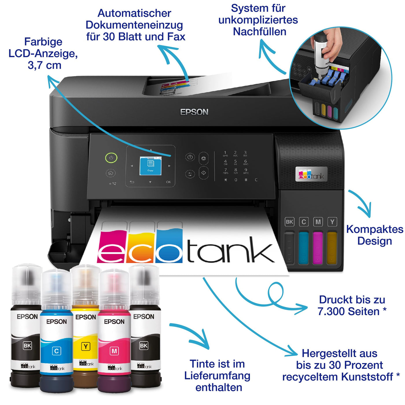 EcoTank ET-4810 A4-Multifunktions-Wi-Fi-Tintentankdrucker, mit einem im Lieferumfang enthaltenen Vorrat an Tinten bis zu 3 Jahren