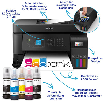 EcoTank ET-4810 A4-Multifunktions-Wi-Fi-Tintentankdrucker, mit einem im Lieferumfang enthaltenen Vorrat an Tinten bis zu 3 Jahren