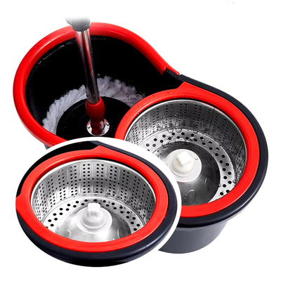 Retoo Wischmopp Komplett Set, Bodenwischer mit Teleskopstiel 94-120 cm, Mikrofaser Moppkopf mit Kraftfasern und Eimer mit Powerschleuder, schnell und reinigungsstark