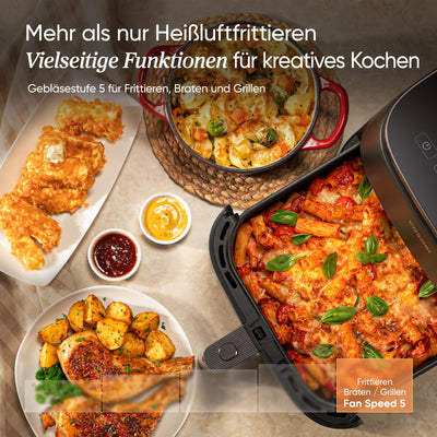 Cosori Turboblaze Heißluftfritteuse Airfryer, 9-in-1 Air Fryer XXL 6L, leiser DC Motor mit 5 Geschwindigkeitsstufen, Grillen, Backen, Gären, Dehydrieren, 87 Rezepte, 64% energiesparend, Weiß