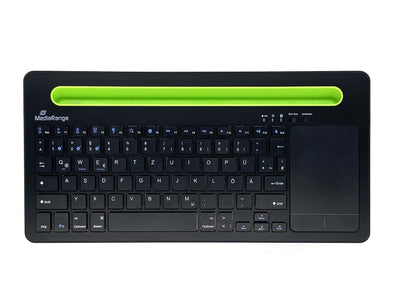 MediaRange, Bluetooth, kompakte Multi-pairing Funk-Tastatur mit 78 Tasten und Touchpad, QWERTZ (DE/AT/CH) Tastaturbelegung, schwarz/grün