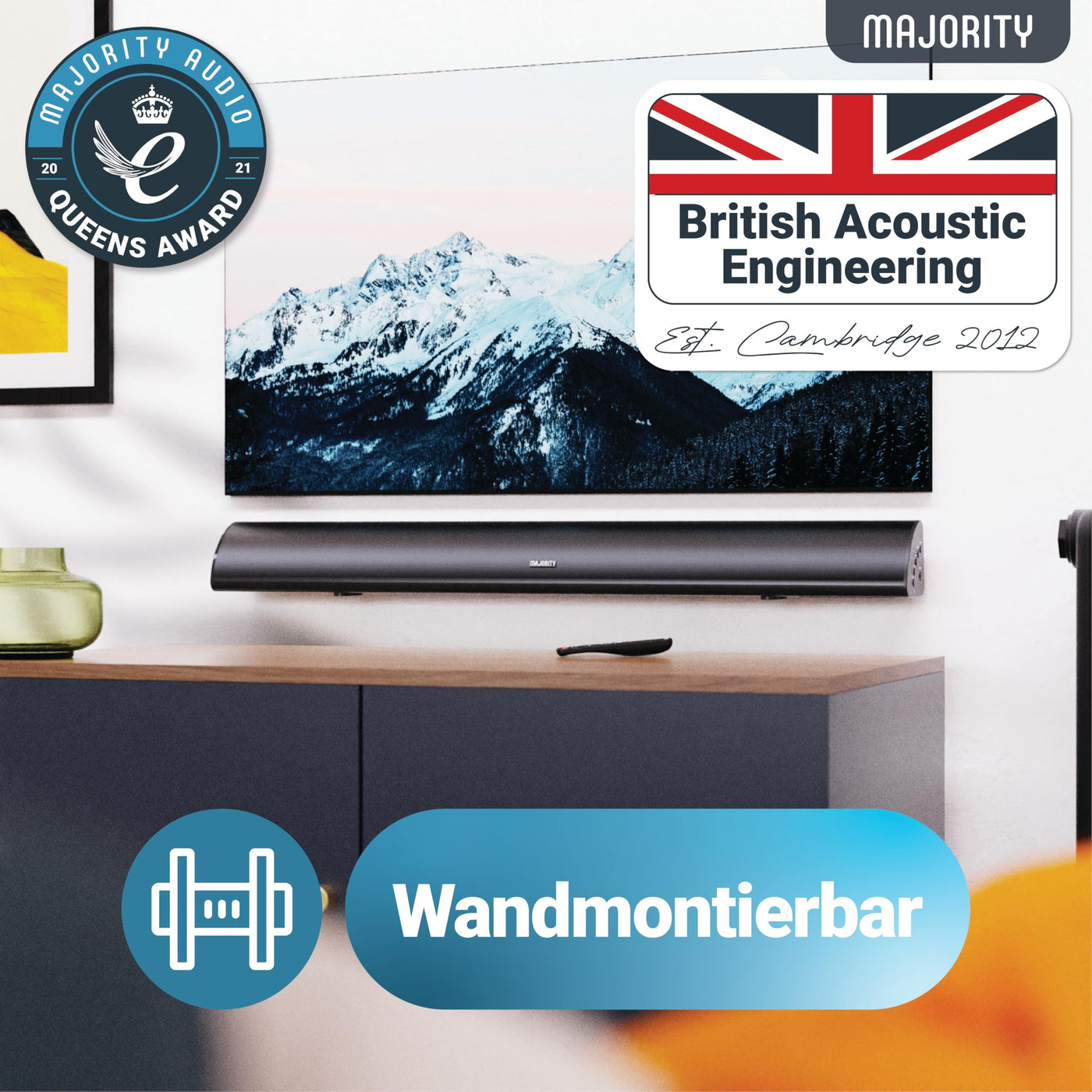 MAJORITY Snowdon Soundbar für TV Geräte | Soundbar Bluetooth | 120W 2.1 TV Lautsprecher für Fernseher | TV Soundbar mit Intergriertem Subwoofer | Soundsystem für Fernseher | 81CM Sound Bar (Schwarz)