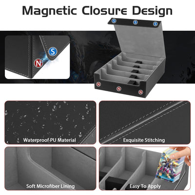 CAUTIOUS 5R Pokemon Deck Box, Sammelkarten Box für 3800+ Karten, MTG-deck Box, Trading Card Box mit 5 Verstellbaren Kartentrennern, mit 48 kompatiblen Kartenteilern (schwarz+grau)