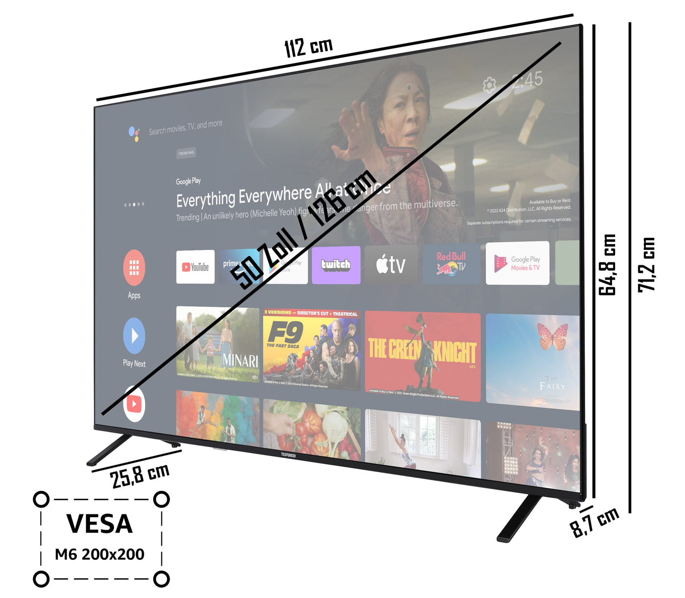 Telefunken Android TV 50 Zoll Fernseher (4K UHD Smart TV, HDR Dolby Vision, Triple-Tuner, Dolby Atmos) XU50AN751S