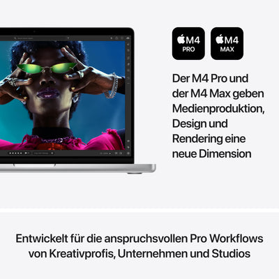 Apple 2024 MacBook Pro Laptop mit M4 Max Chip mit 14-Core CPU und 32-Core GPU: 14,2" Liquid Retina XDR Display, 36 GB gemeinsamer Arbeitsspeicher, 1 TB SSD Speicher; Silber