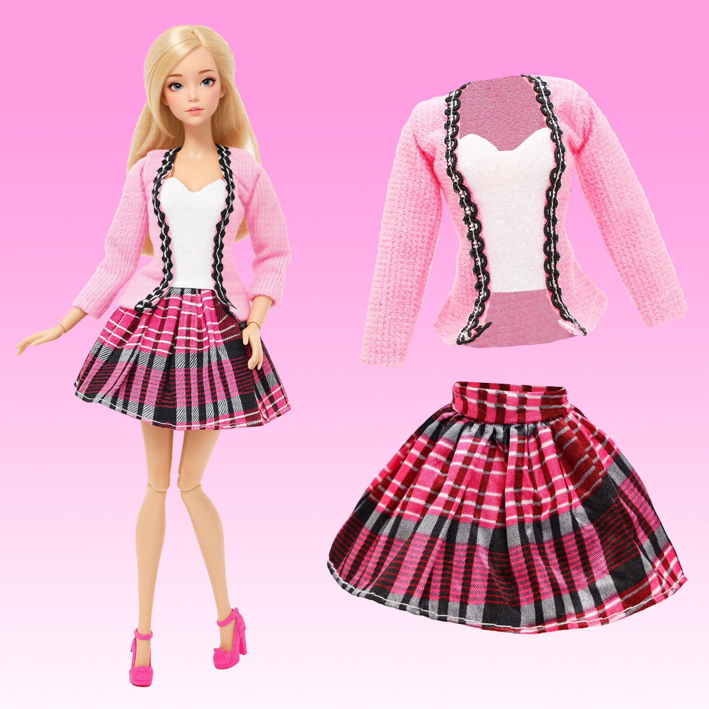 Miunana 28 Kleidung für 30 cm Puppen Puppenkleidung, 1 Mantel 1 Plüschoberteil Outfit 1 Pullover 1 Plüschjacke Set 3 Fashion Kleider 3 Tops 3 Hosen 5 Minikleider 10 Schuhe für 11,5 Zoll Puppen