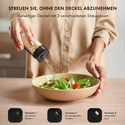 EDELHAUS Gewürzgläser Eckig Set mit Streueinsatz Deckel (24 x 120ml) Gewürzstreuer mit 240 Etiketten Schwarz - Hochwertige Gewürzbehälter, Gewürzdosen