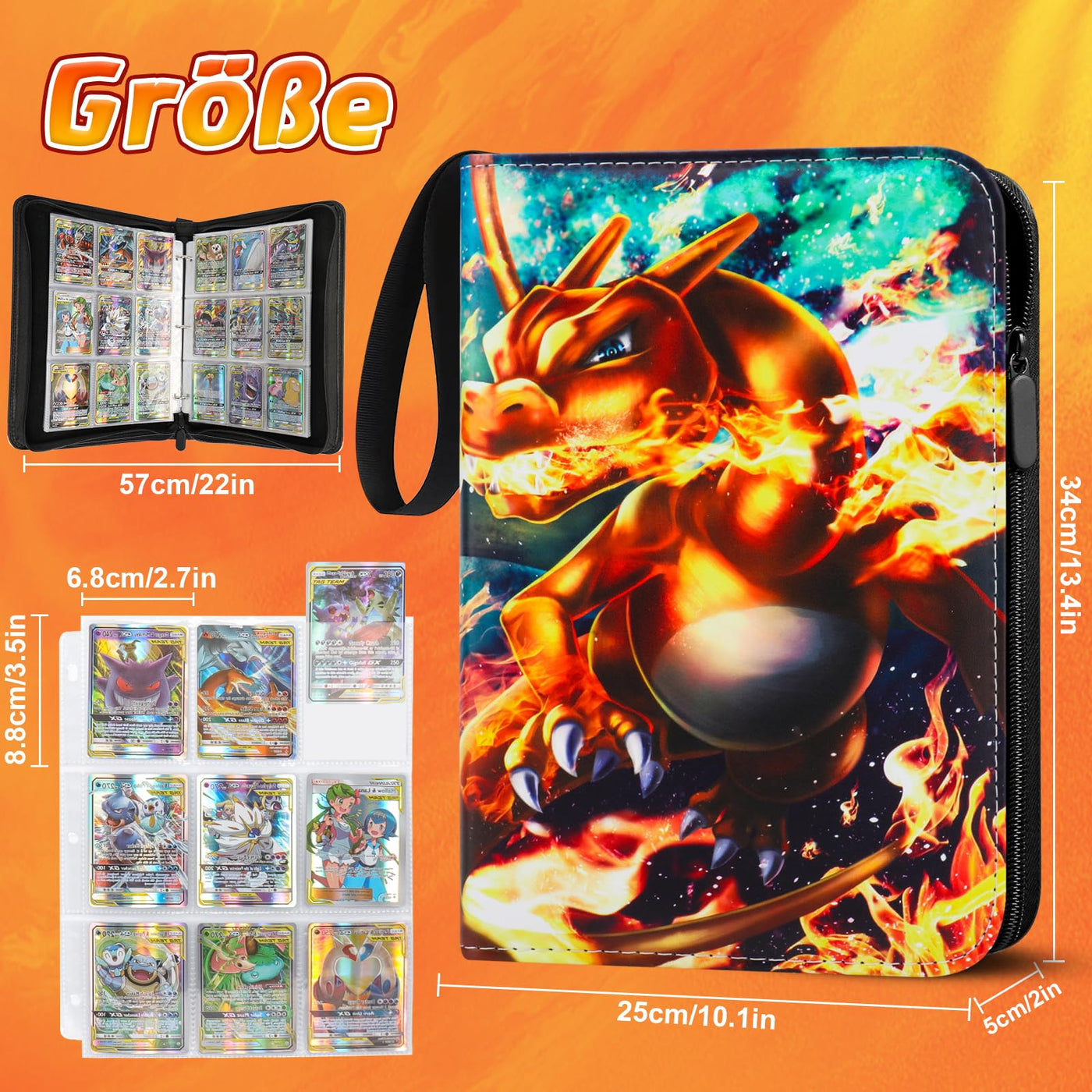 LYAILOOGXL Sammelalbum für Pokemon 900 Karten Groß, Album Heft für Pokemon Karten zum sammeln und tauschen,Sammelkarten Album mit 50pcs Abnehmbaren Hüllen 9 Taschen,Tragbarer Wasserdichter