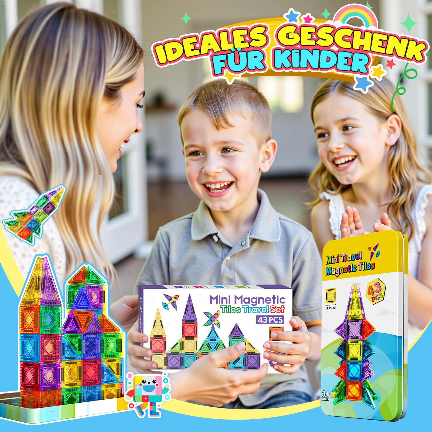 43 Pcs Mini Magnetische Bausteine Reiseset, Spielzeug ab 3 4 5 6 Jahre Junge Mädchen Reisespiele Kinder ab 3-6 Flugzeug Beschäftigung Kinder Geschenk Jungen 3-6 Jahre STEM Montessori Spielzeug