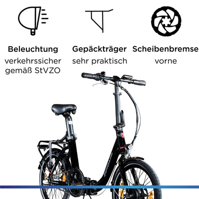 ZÜNDAPP ZXT20 E Bike 20 Zoll Faltrad Damen Herren Klapprad Ebike Elektrofahrrad klappbar E-Bike Fahrrad Elektro mit Nabenmotor Pedelec Unisex Erwachsene (schwarz)