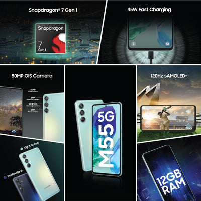 Samsung Galaxy M55 5G (Hellgrün, 8 GB RAM, 128 GB Speicher) | 50 MP Triple Cam | 5000 mAh Akku | Snapdragon 7 Gen 1 | 4 Gen OS Upgrade & 5 Jahre Sicherheitsupdate | Super AMOLED+ Display | ohne