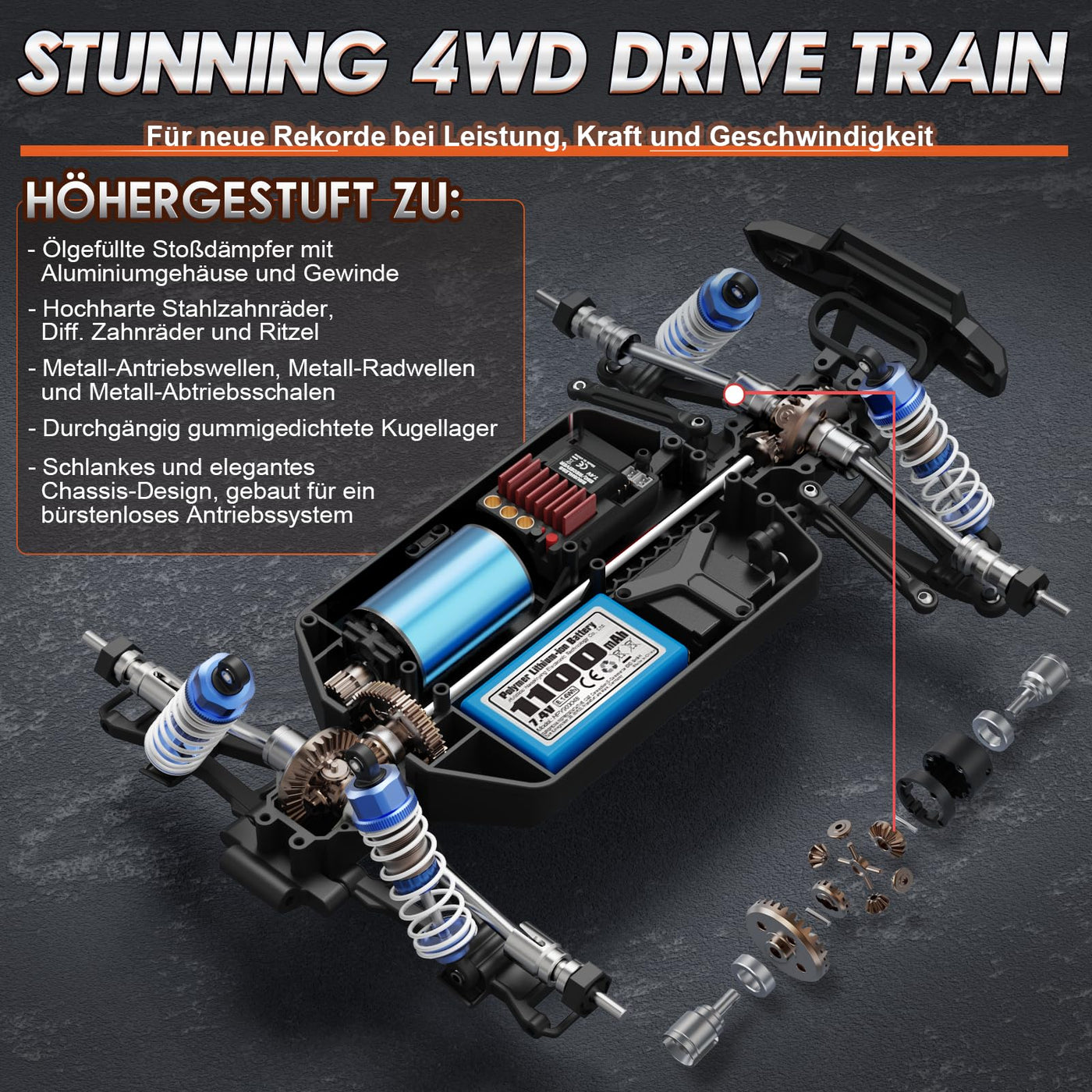 HAIBOXING Bürstenlose Fernbedienungs Auto 16890A 1/16 RC Auto 48 km/h Top Speed, Hobby Ferngesteuertes Auto für Erwachsene und Jungen All Terrain Off-Road Truck mit Spare Paddle Tires für Sand Land