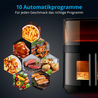 MEDION X10 XL Heißluftfritteuse (5 Liter Frittierkorb, innovative Wassersprühfunktion für krosse knusprige Speisen, 1.500 Watt, Sichtfenster, Schüttel Alarm,10 Automatikprogramme)
