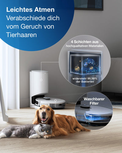 ECOVACS DEEBOT N10 PLUS Staubsaugerroboter mit Wischmopp 4300Pa, Auto-Absaugstation, bis zu 300 min/400 m², TrueMapping 2.0 dToF Laser Navigation, Teppich-Erkennung, individuelle Reinigung nach Zonen