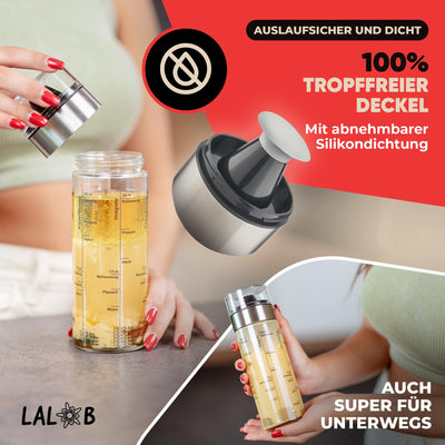 LALOB® Dressing-Shaker – spülmaschinenfest – fünf Rezepte in 175ml und 350ml – auslaufsicher Behälter – Salatsoßen-Schüttelbecher