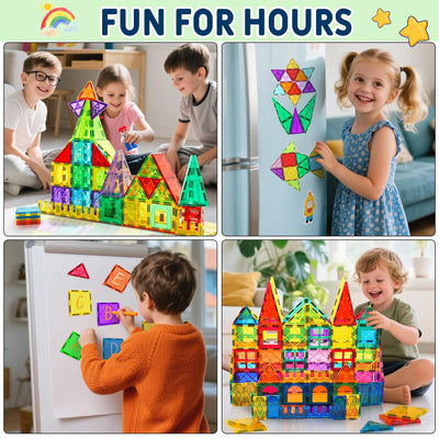 120pcs Magnetische Bausteine Spielzeug mit 2 Magnetfiguren und 2 Autos, Magnetbausteine für 3 4 5 6 7 Jahre kinder, Montessori Magneten Set Spielzeug Geschenk für Kinder ab 4-8 Jahre Junge Mädchen