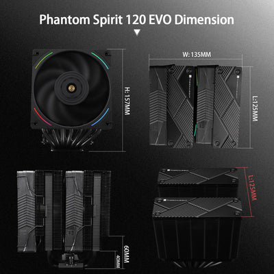Thermalright Phantom Spirit 120 EVO CPU-Kühler, 7×6mm Heatpipes CPU-Luftkühler, Dual-PWM-Lüfter-Computerkühlung, 2150RPM Geschwindigkeit, für AMD AM4 AM5 / Intel 1700/1150/1151/1200/17XX/2011