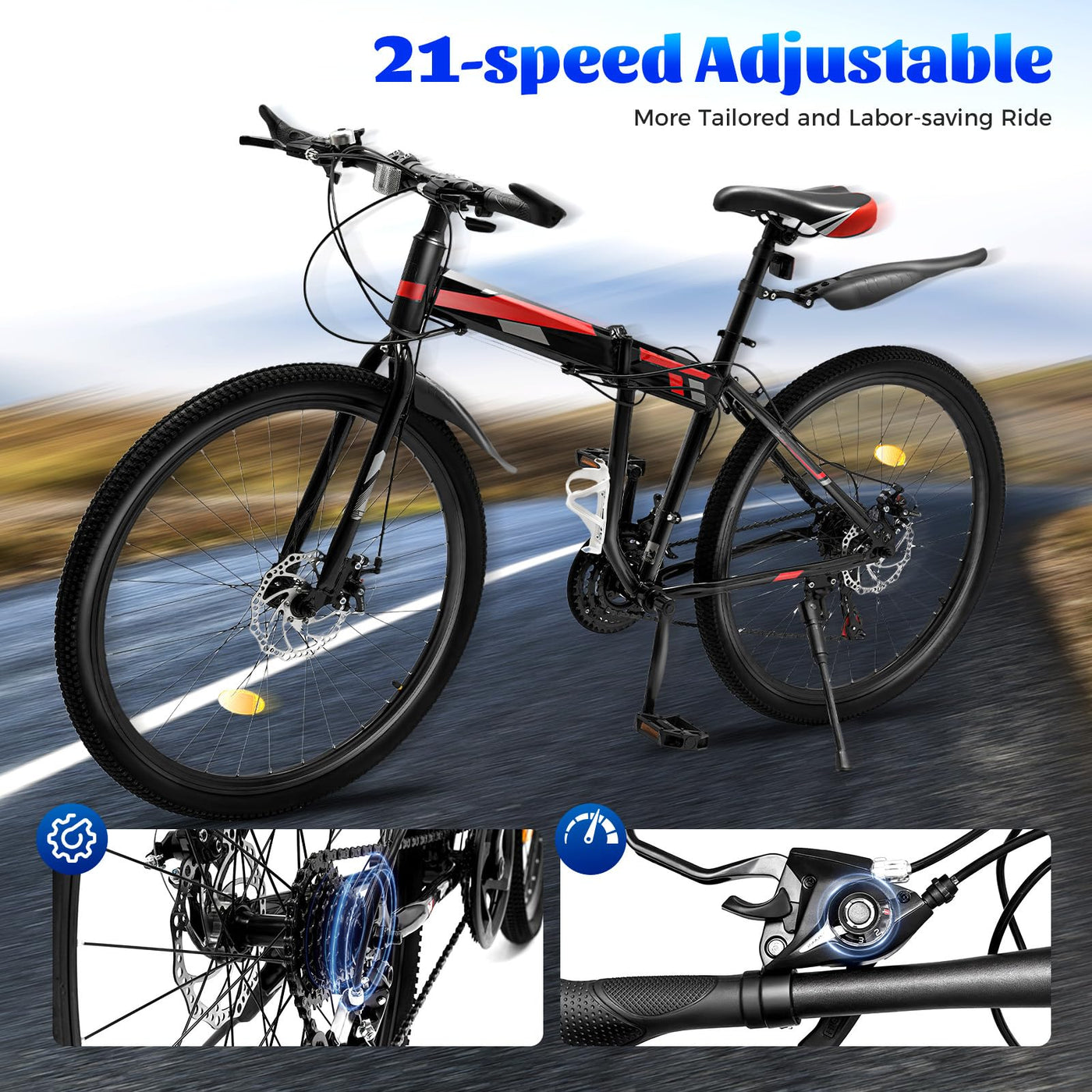 Owneed 26 Zoll Mountainbike, 21 Gänge Mountainbike, MTB, Hochfester Stahlrahmen Fahrrad, Erwachsene Falten für Erwachsene Männer Frauen, Erwachsene Damen Damen Fahrrad Herrenfahrrad