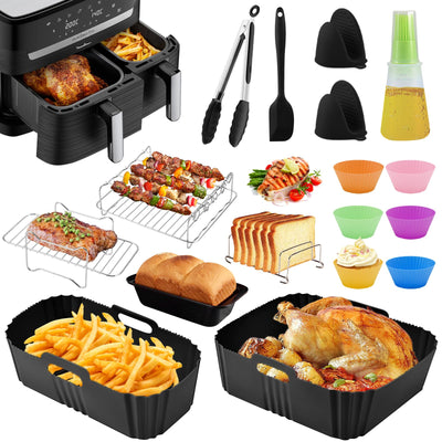 Heißluftfritteuse Zubehör für Tefal Ey9018 Dual Easy Fry 8,3L(5,2/3,1L), Silikonform Airfryer Zubehör, Zubehör Heißluftfritteuse Backform Grillrost Kuchenformen für Tower T17099/Salter EK5729